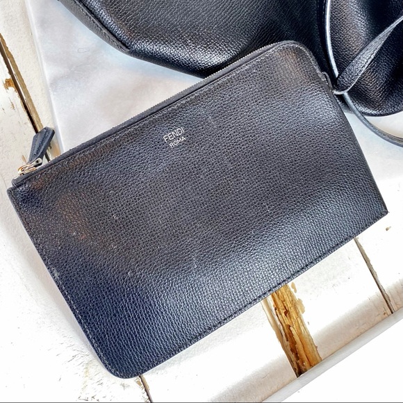 Fendi Textured Leather Logo Shopping Tote & Detachable Pouch - Picture 6 of 16